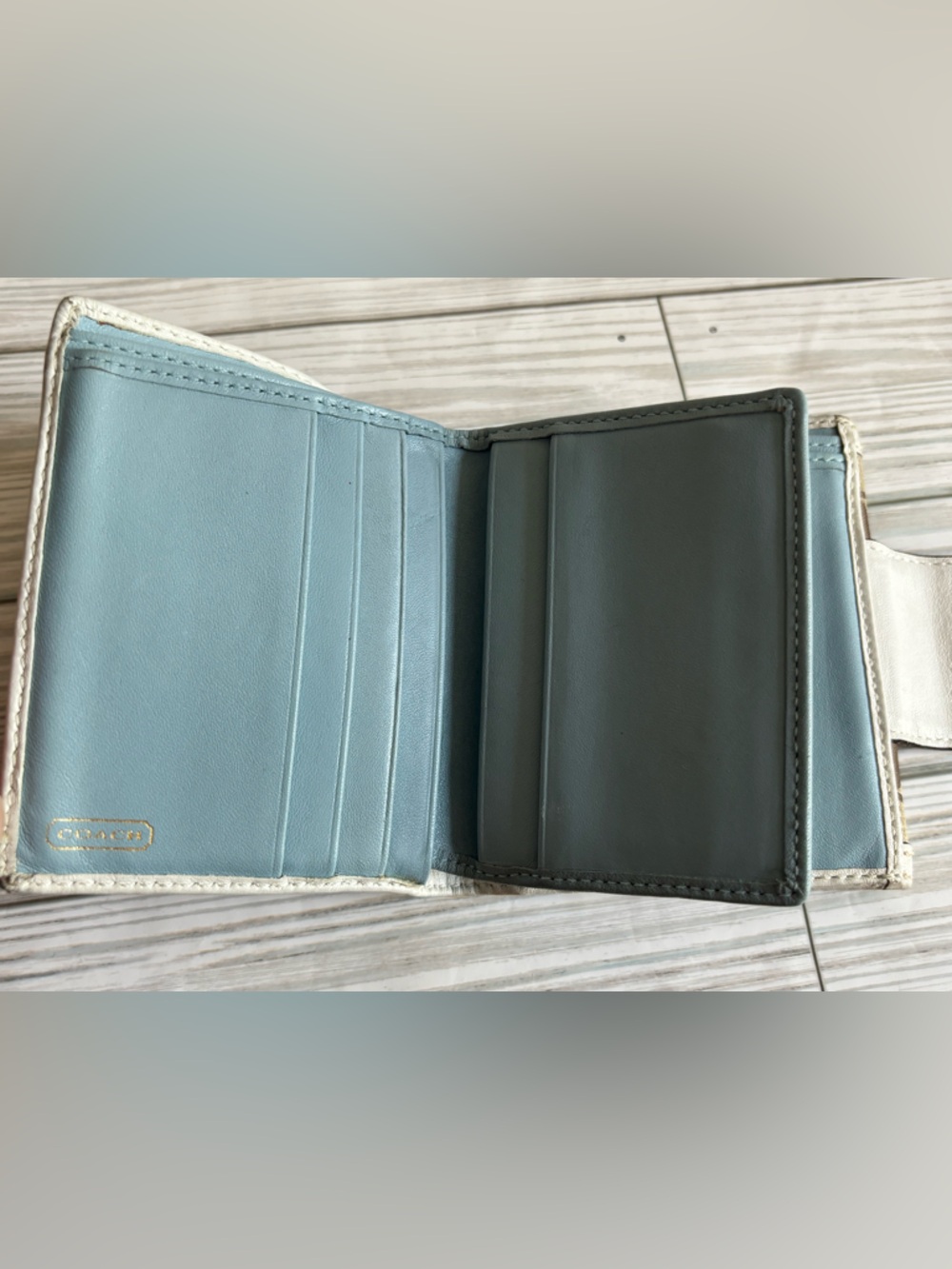 Coach Small Signature Canvas Wallet in Khaki and Chalk with Gold Hardware - Picture 5 of 11